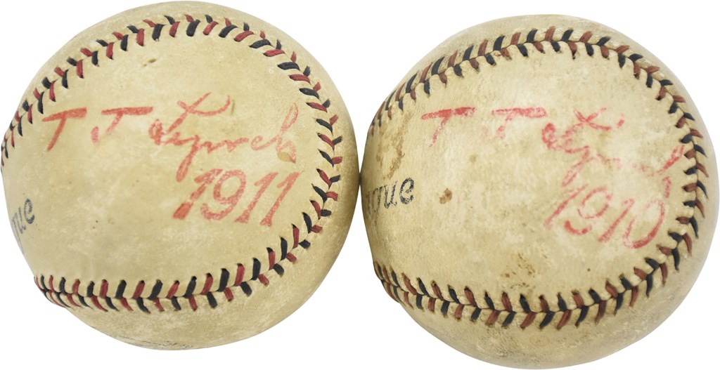 Dick Hoblitzell Collection - 1910 & 1911 Game Used TJ Lynch Official National League Baseballs - From Babe Ruth's Roommate