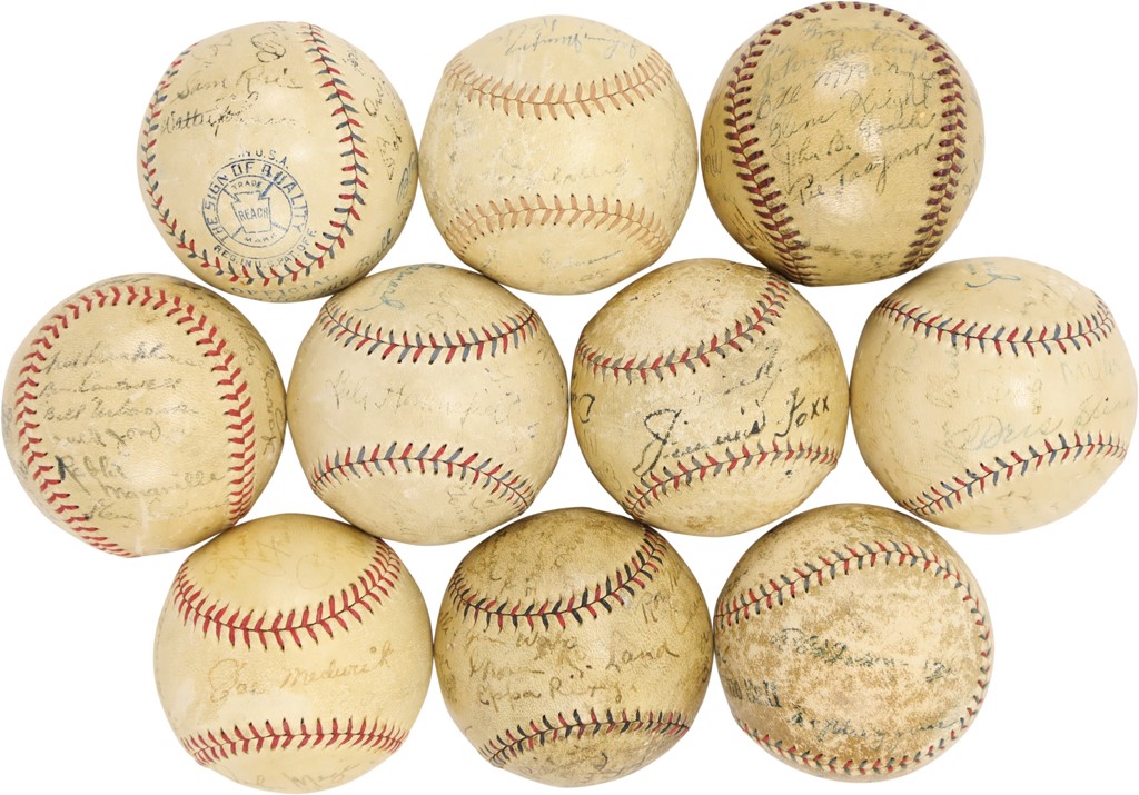 1920's-30's Team Signed Baseball Collection - Gehrig, Foxx, W. Johnson (10)