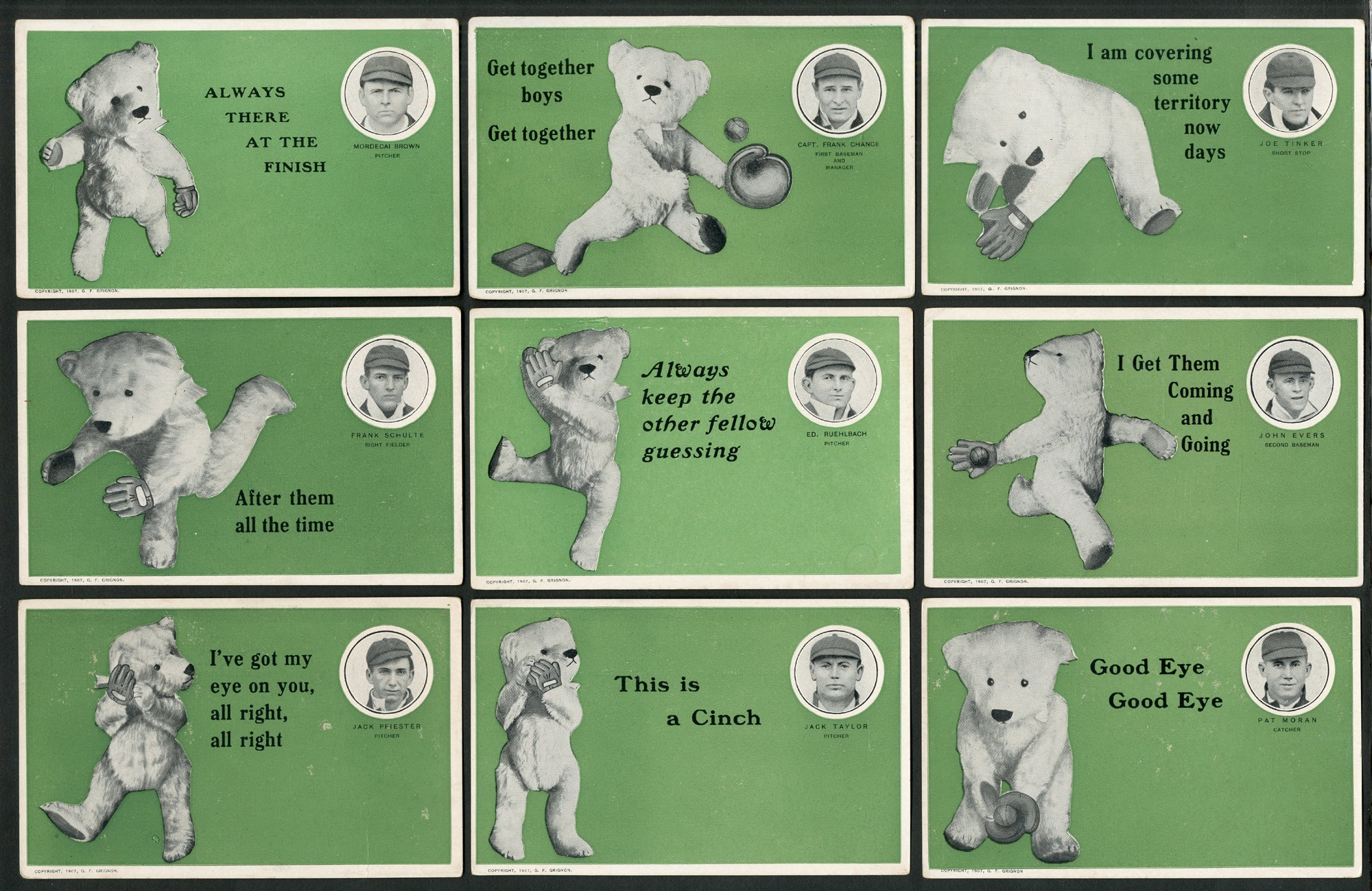 1907 Grignon Chicago Cubs Postcard Complete Set (16)