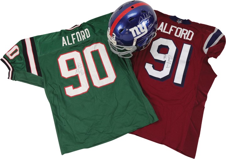 Jay Alford Helmet and Two Game Worn Jerseys Lot