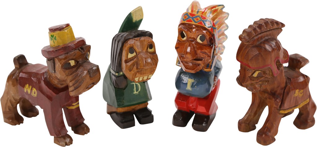 Football - 1940's Carter-Hoffman Wooden Carved Mascots with Box (4)