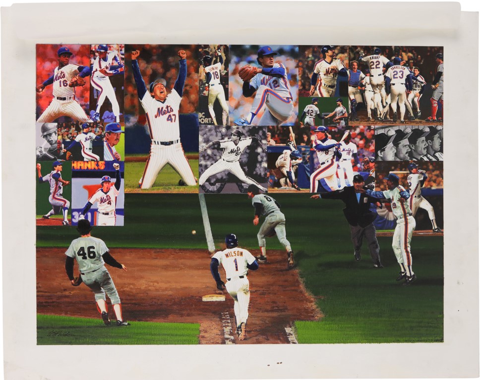 1986 World Series Champion Mets Original Painting by Bill Purdom