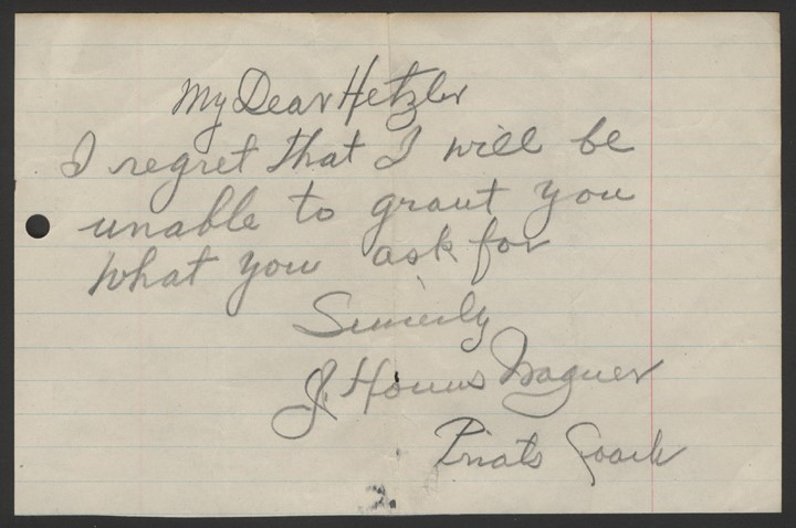 - Honus Wagner Handwritten Letter with Full Signature (PSA)