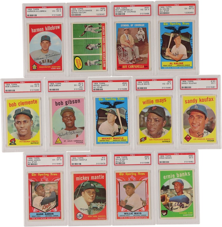 - 1959 Topps PSA Graded Hall of Famers w/Mantle & Gibson RC (13)