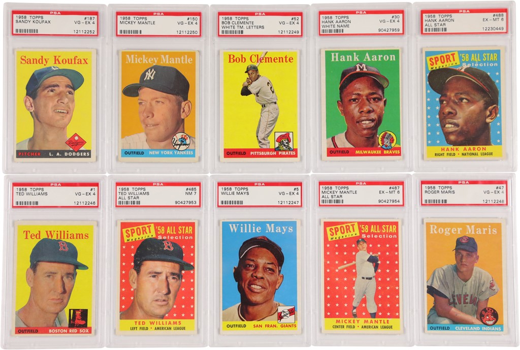 Baseball and Trading Cards - 1958 Topps PSA Graded Hall of Famers w/Mantle & Maris RC (20)