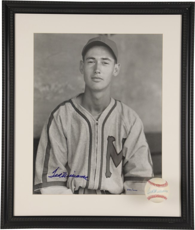 Ted Williams Single Signed Baseball and Photograph