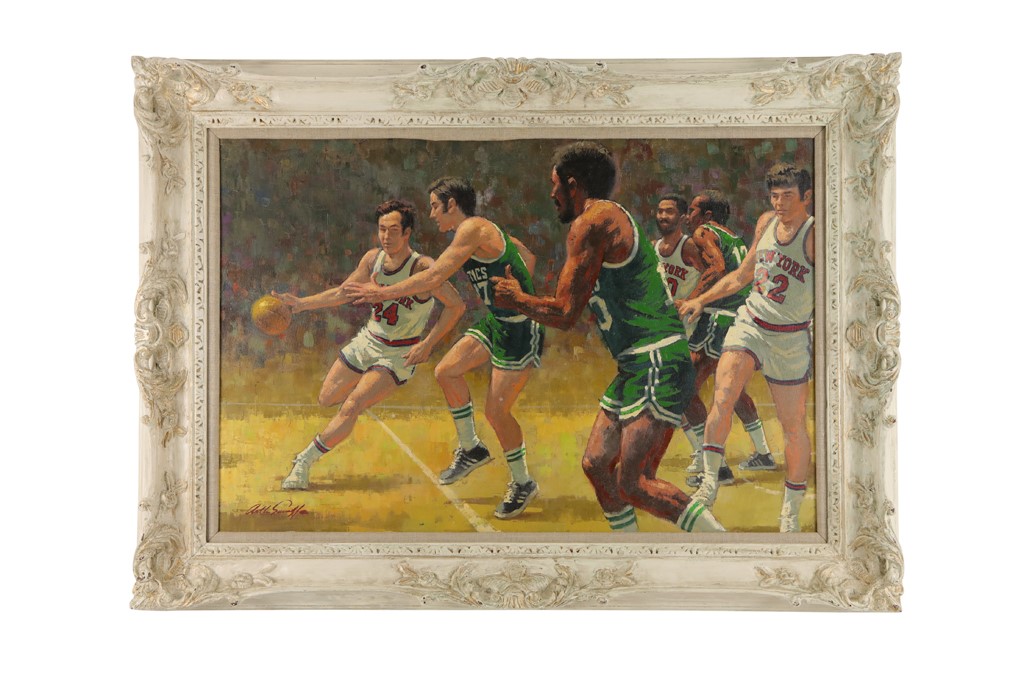 - 1969-70 World Champion New York Knicks Oil on Canvas by Arthur Sarhott