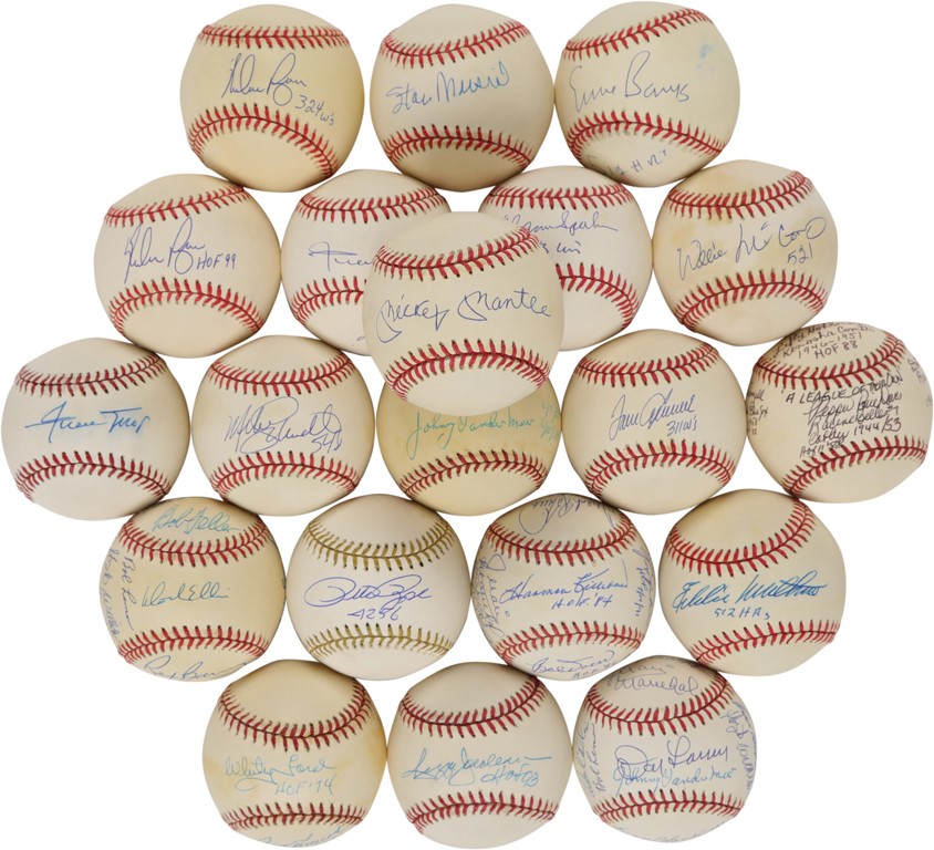 Baseball Autographs - Beautiful Hall of Famers and Stars Signed Baseball Collection w/Mickey Mantle (60)