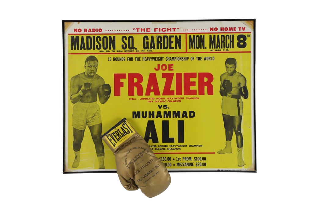 1971 Muhammad Ali vs. Joe Frazier I On-Site Fight Poster & Presentation Glove