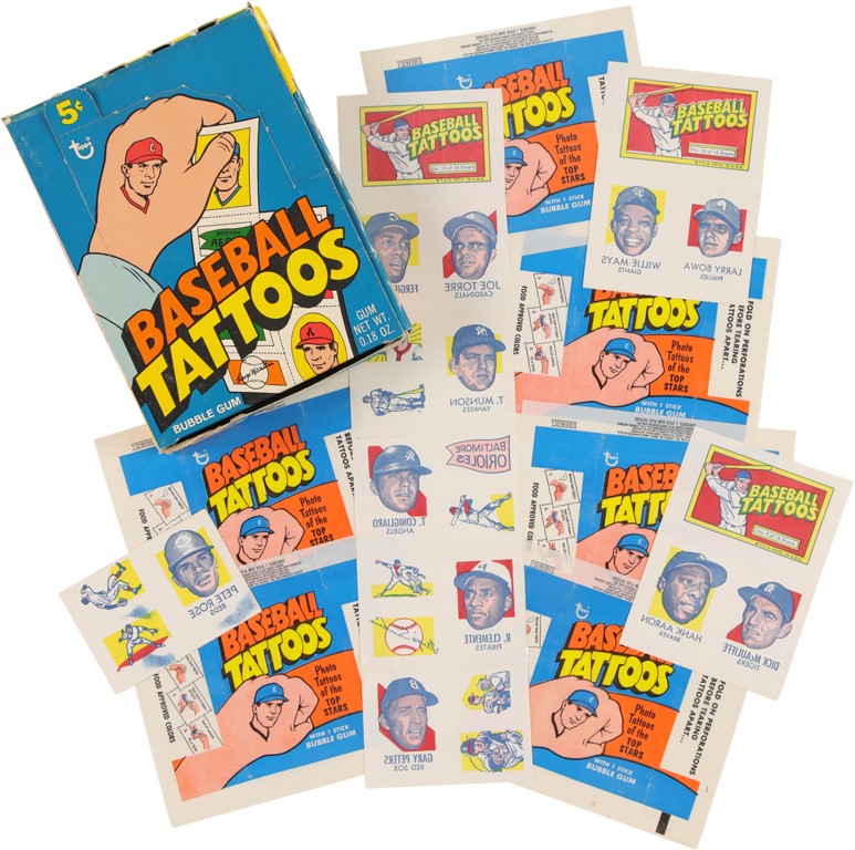 - 1971 Topps Baseball Tattoos Complete Set of (16) Sheets with Display Box