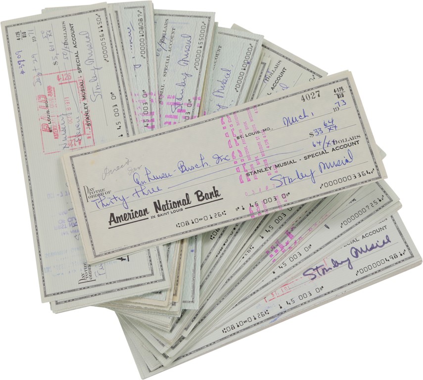 St. Louis Cardinals - Quantity of Stan Musial Signed Bank Checks (250)