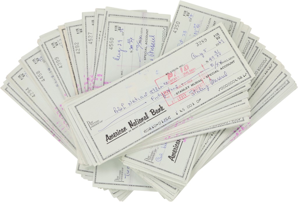 - Large Collection of Stan Musial Signed Bank Checks (250)