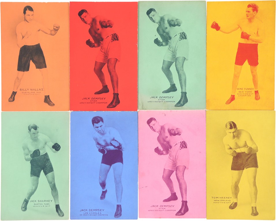 Boxing Cards - 1926-29 Exhibit Postcard Back and Fancy Script Blue Boxers (115+)