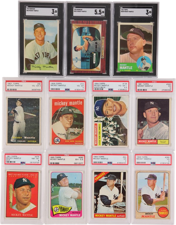 - 1954-68 Topps and Bowman Mickey Mantle PSA & SGC Graded Collection (11)