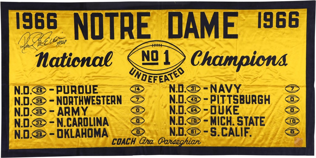 The Rocky Bleier Collection - 1966 Rocky Bleier Notre Dame Championship Banner