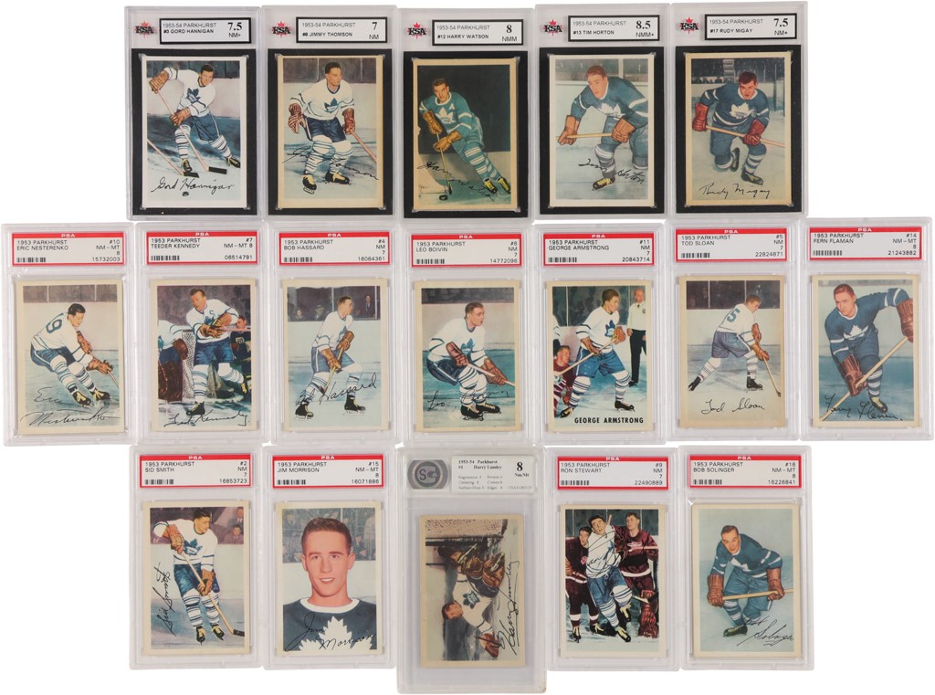 - 1953 Parkhurst "High Grade" Toronto Maple Leafs Graded Complete Team Set with Harry Lumley - All NM 7 or Higher (17)