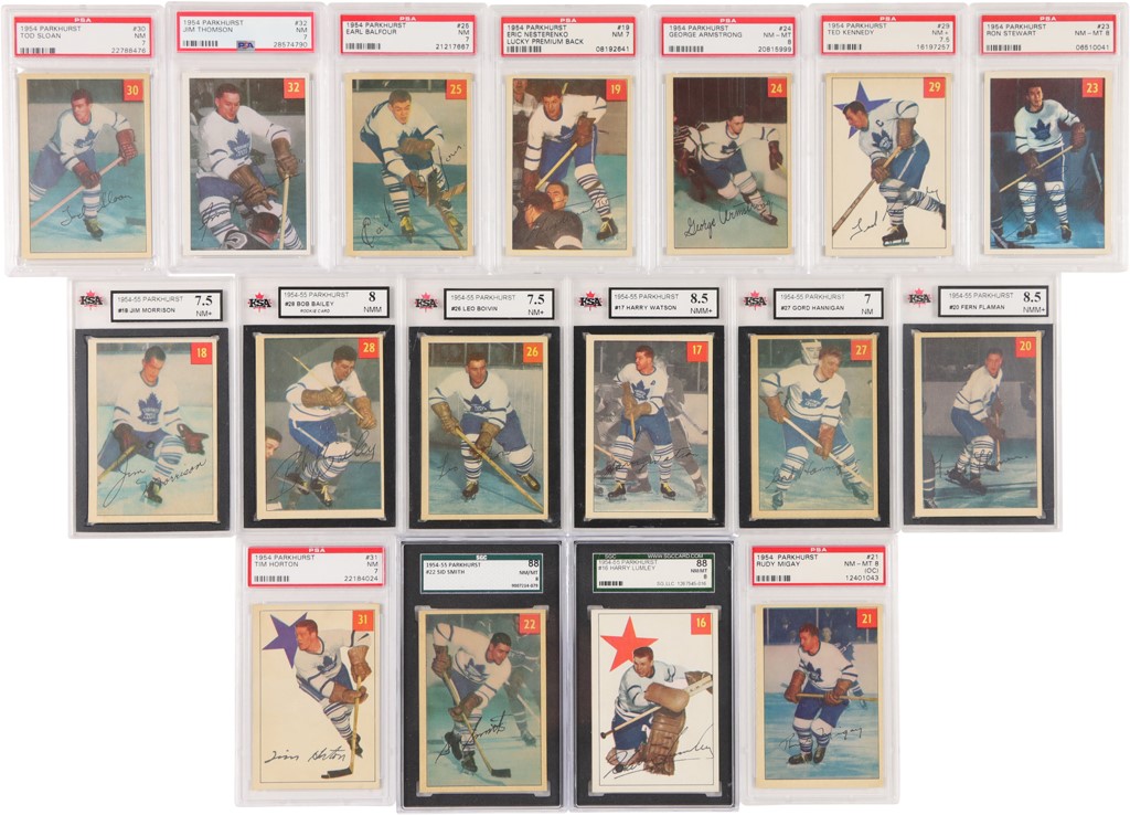 - 1954 Parkhurst "High Grade" Toronto Maple Leafs Graded Complete Team Set w/Tim Horton - All NM 7 or Higher (17)