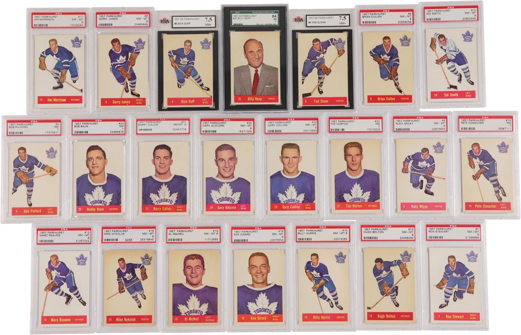 - 1957 Parkhurst "High Grade" Toronto Maple Leafs PSA & SGC Graded Collection w/Tim Horton - All NM 7 or Better (22)