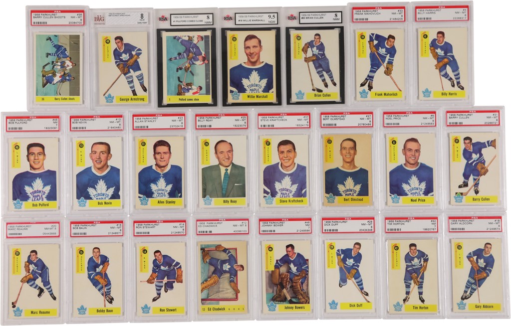 Hockey Cards - 1958 Parkhurst "High Grade" Toronto Maple Leafs PSA & KSA Graded Complete Team Set w/Tim Horton - All NM 7 or Higher (23)