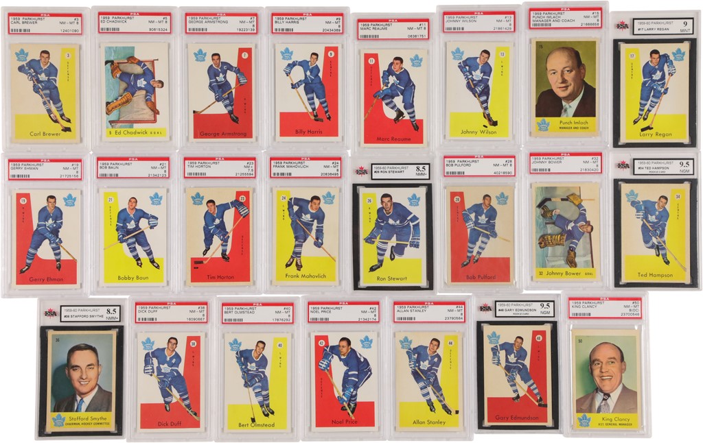 Hockey Cards - 1959 Parkhurst "High Grade" Toronto Maple Leafs PSA & KSA Graded Complete Team Set - All NM 7 or Higher (23)