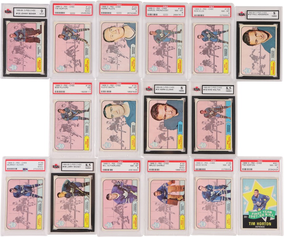 - 1968 & 1969 O-Pee-Chee "High Grade" Toronto Maple Leafs Graded PSA & KSA Complete Team Sets - All NM 7 or Higher (34)