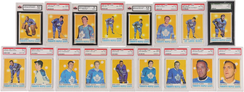 Hockey Cards - 1970 O-Pee-Chee "High Grade" Toronto Maple Leafs PSA & KSA Graded Complete Team Set - All NM-MT 8 or Higher (17)