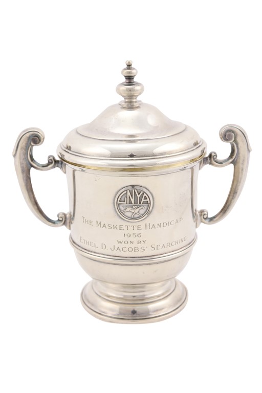 Ethel And Hirsch Jacobs Trophy Collection - Searching - 1956 Maskette Handicap Sterling Silver Trophy