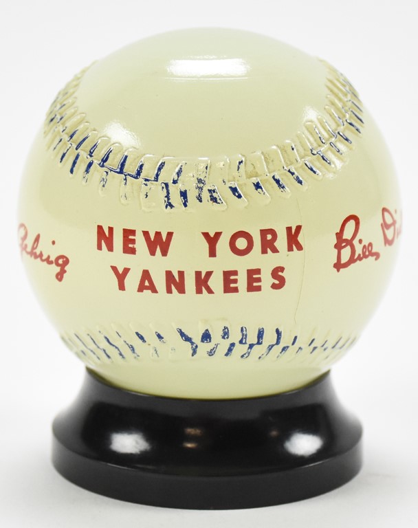- 1930's Lou Gehrig & Bill Dickey Glass Baseball Bank