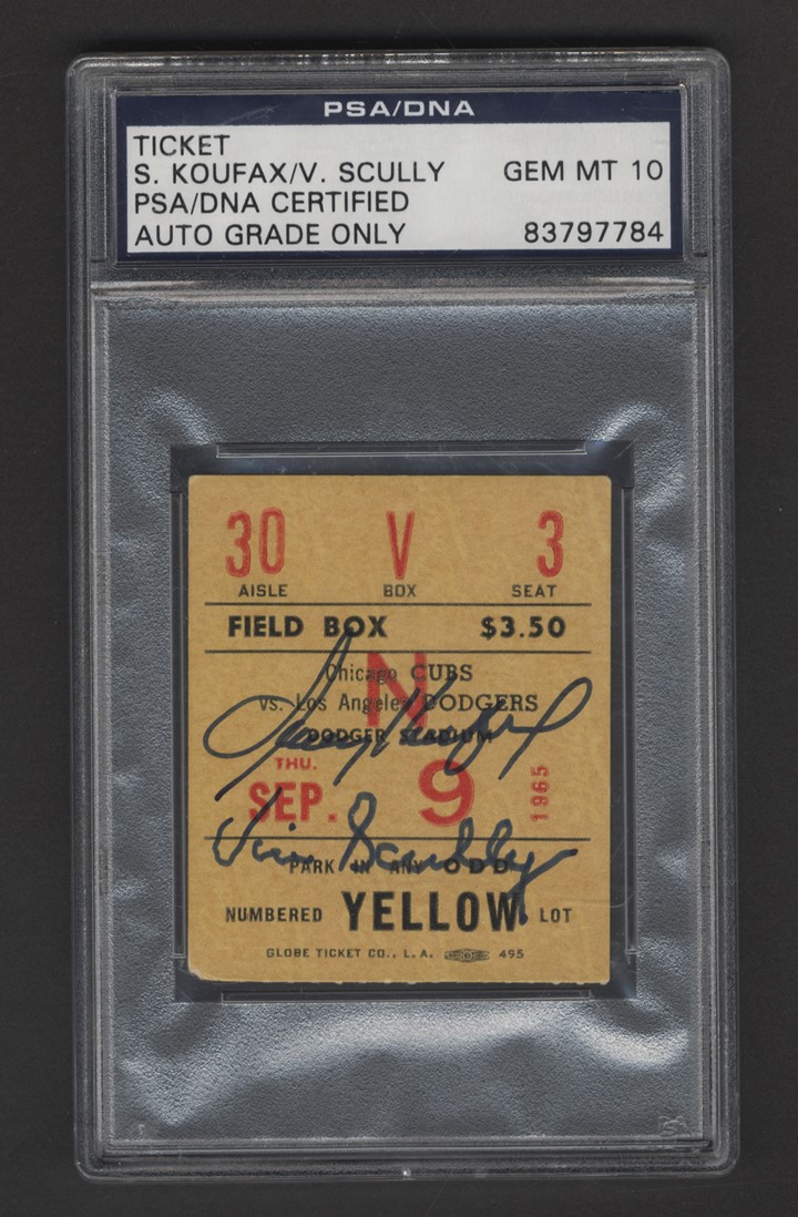 1965 Sandy Koufax Signed Perfect Game Ticket (PSA)