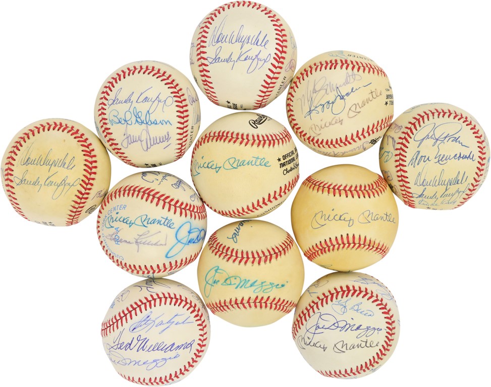 Baseball Autographs - Strong Multi & Team Signed Baseball Collection w/Five Mantles (35+)