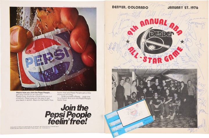 - 1976 ABA All Star Game Signed Program & Ticket