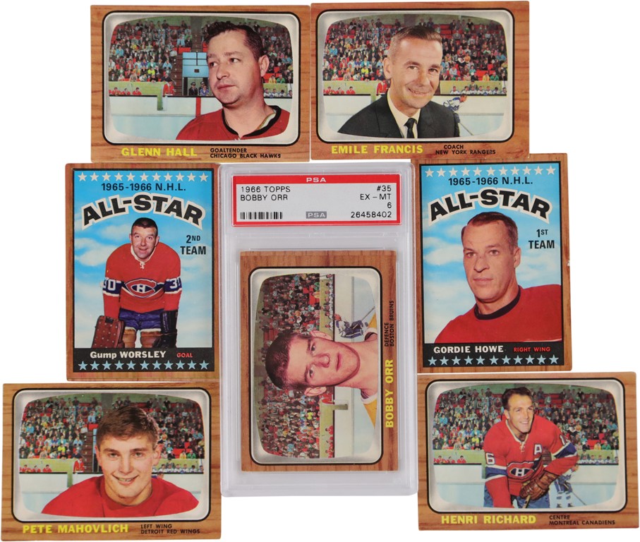1966 Topps Hockey Cards with PSA 6 Bobby Orr Rookie (25)