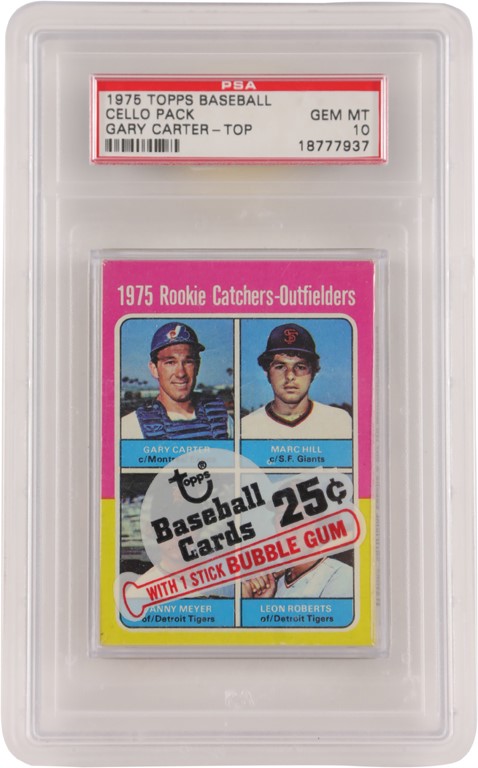 1975 Topps Baseball Cello Pack with Gary Carter Rookie on Top (PSA GEM MINT 10)
