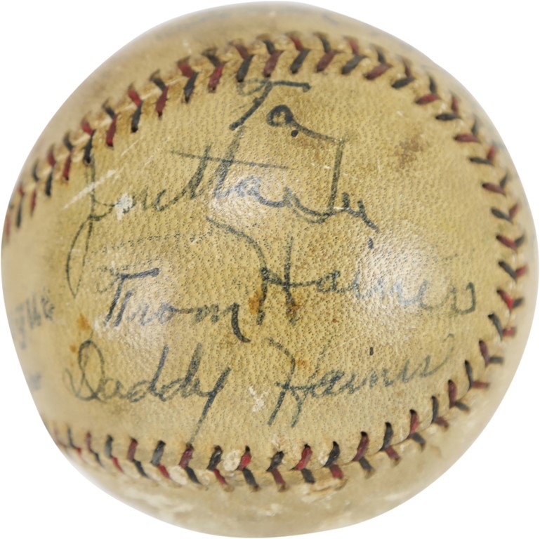 1930 Jesse Haines Single Signed Game Ball from Complete Game Victory