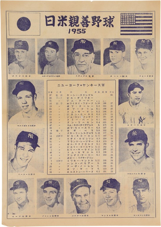 1955 NY Yankees Japan Tour Poster w/ Mickey Mantle