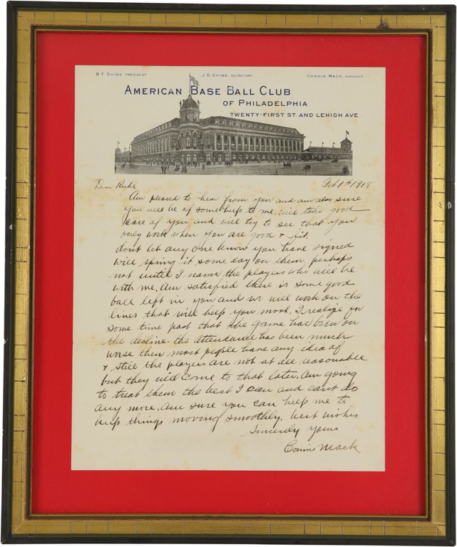 The Rube Oldring Collection - 1918 Connie Mack Signed Handwritten Letter to Rube Oldring