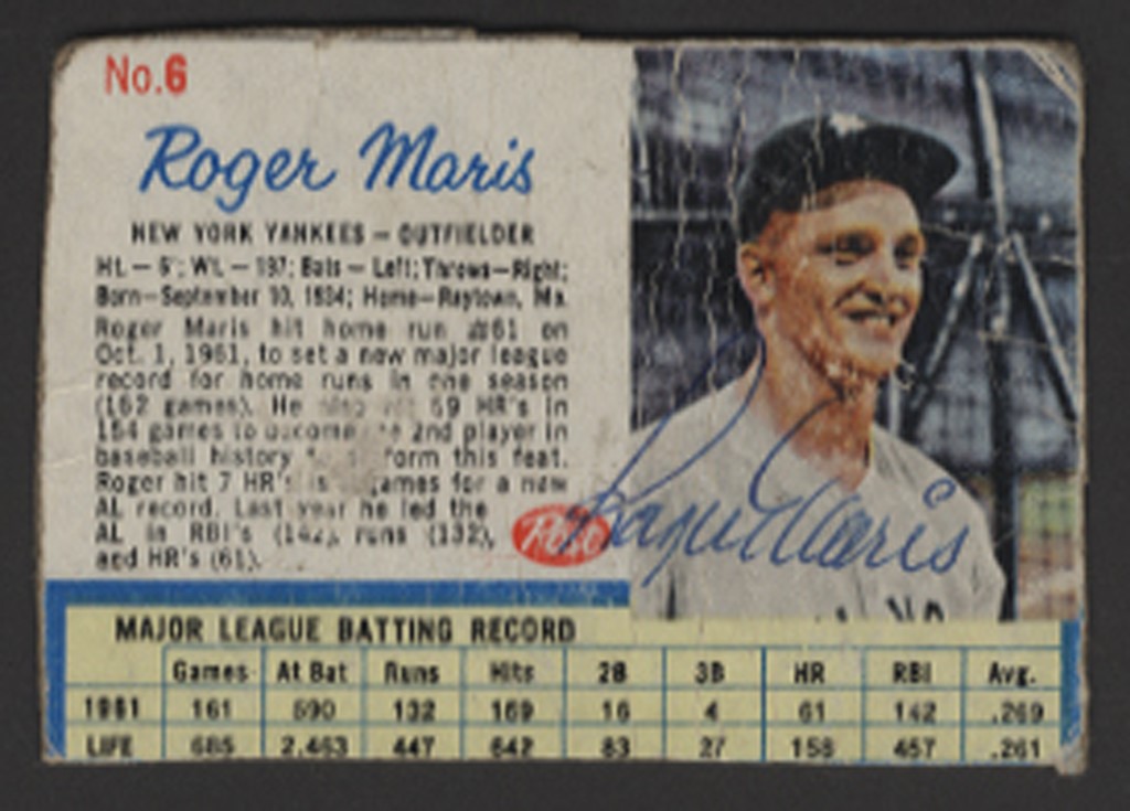 - Roger Maris Signed 1962 Post Baseball Card (JSA LOA)