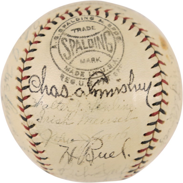 Baseball Autographs - 1924 Chicago White Sox & New York Giants World Tour Team Signed Baseball - Johnny Evers Signed Twice! (PSA)