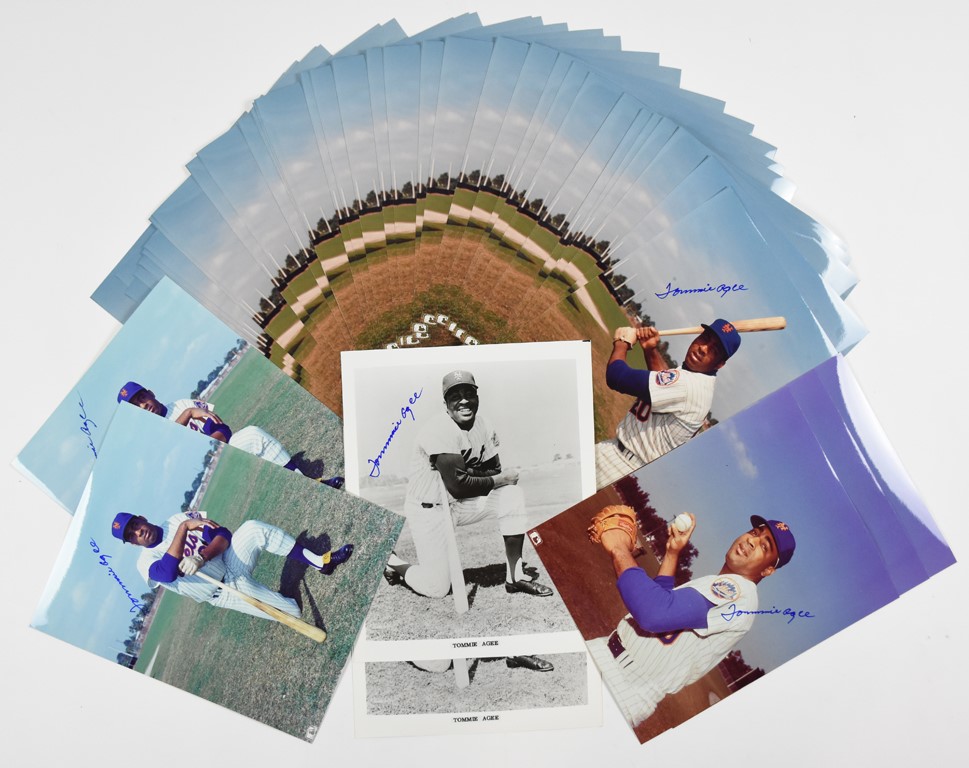 The Joe Miller Collection - 1969 NY Mets WS Hero Tommy Agee Signed Photos (45) - From the JM Miller NY Yankees Collection