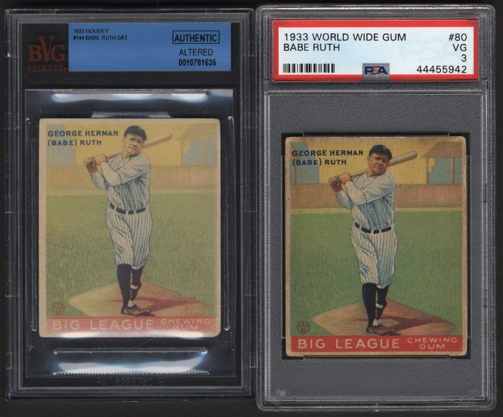 Baseball and Trading Cards - 1933 Goudey #144 & World Wide Gum #80 Babe Ruth (PSA & BVG)