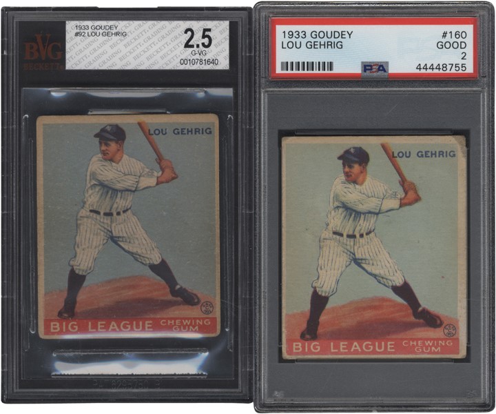 Baseball and Trading Cards - 1933 Goudey #92 and #160 Lou Gehrig Graded Pair