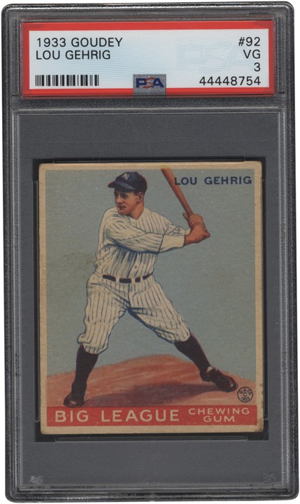Baseball and Trading Cards - 1933 Goudey #92 Lou Gehrig PSA VG 3