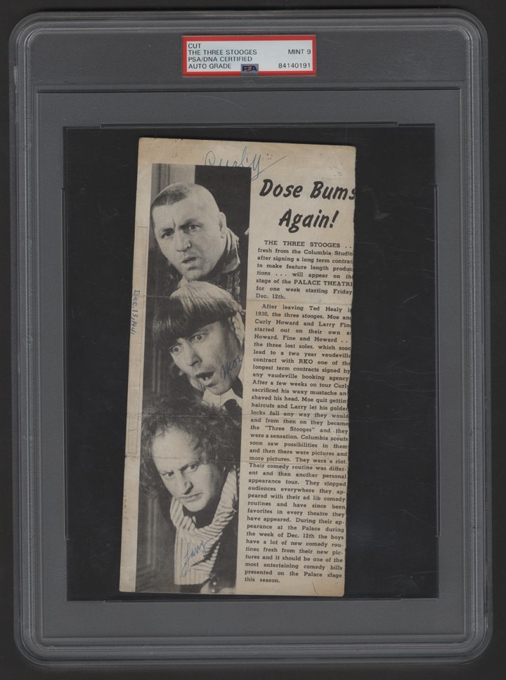 Rock And Pop Culture - 1941 Three Stooges In Person Signed Personal Appearance Page (PSA 9)