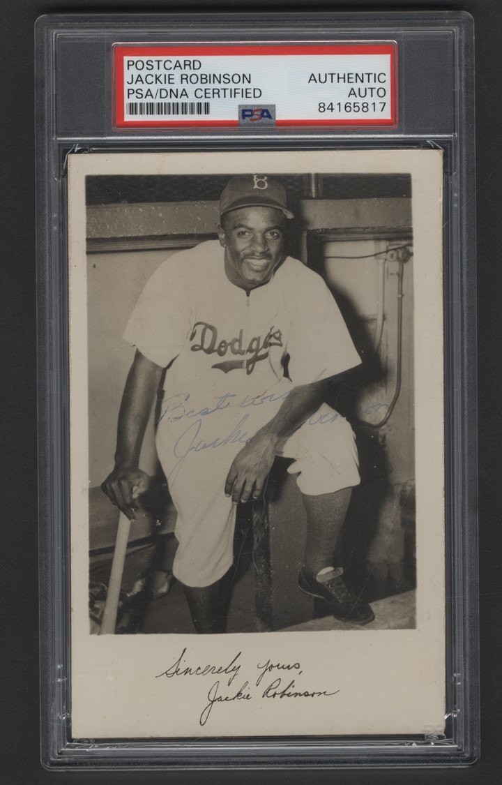 Jackie Robinson & Brooklyn Dodgers - Jackie Robinson Signed Real Photo Postcard (PSA)