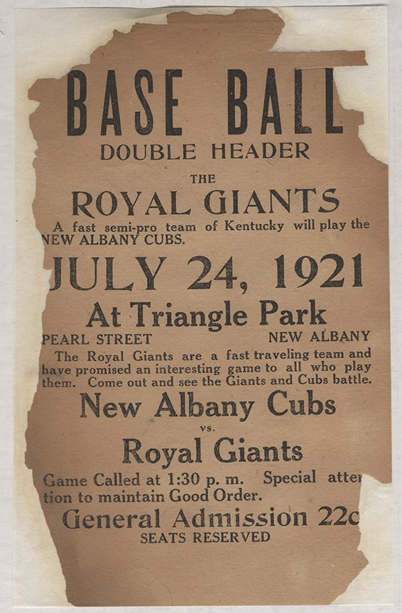 - 1921 Chicago Royal Giants Negro League Handbill with Handwritten Notations