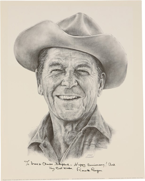 1981 Ronald Reagan as Cowboy Signed Print From White House Staffer (PSA 10)