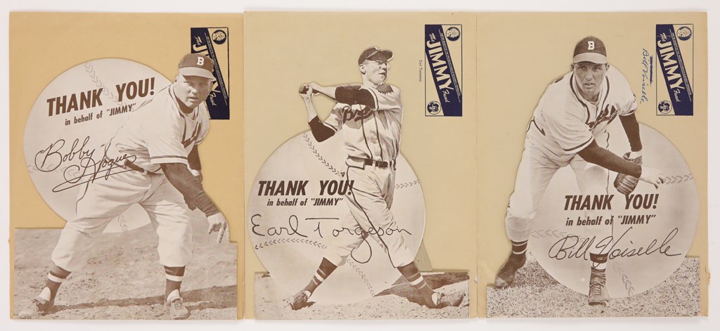 - 1948 Boston Braves Jimmy Fund Standees in original envelopes (3)