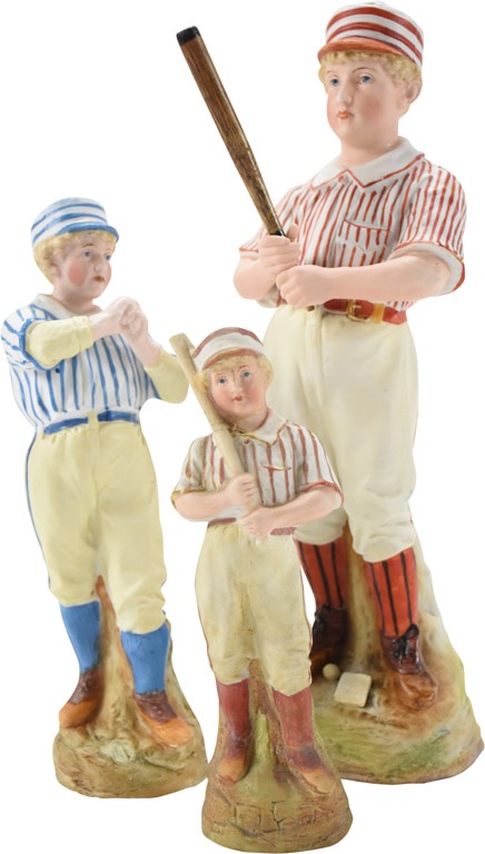 Early Baseball - Three 19th Century Heubach Baseball Statues