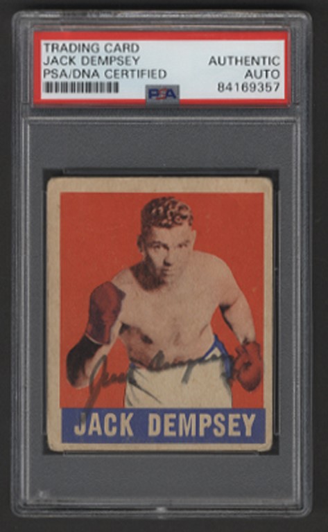 Muhammad Ali & Boxing - 1948-49 Leaf Jack Dempsey Signed Card (PSA)