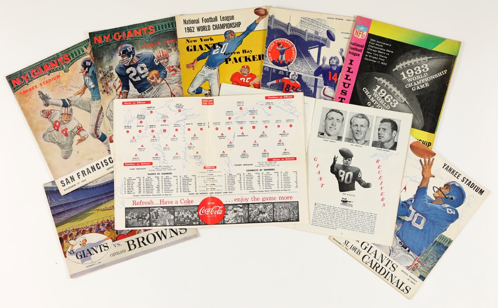 Football - 1960's New York Giants Football Programs with NFL Championships & Five Signed (23)